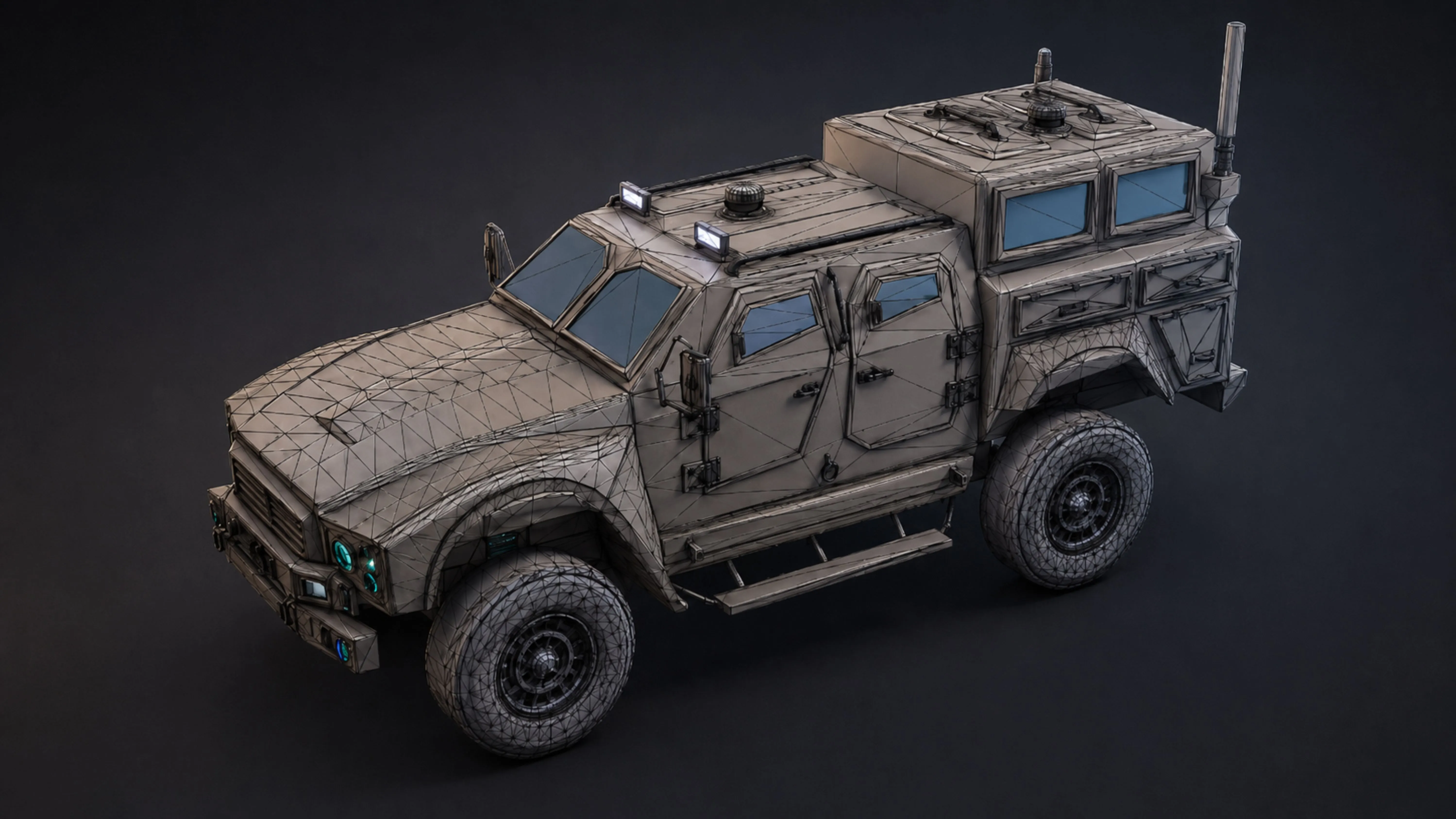 Low-poly CAD reference of the APC vehicle, panelised and ready for slicing